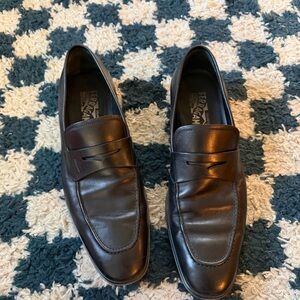 Salvatore Ferragamo Studio Mens Black Leather Penny Loafers 10.5 Italian